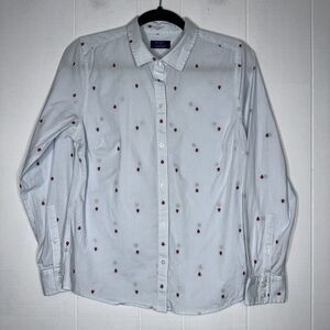 Untuckit Women’s Ladybug Print Shirt Long Sleeve Button Up Blue Size 8